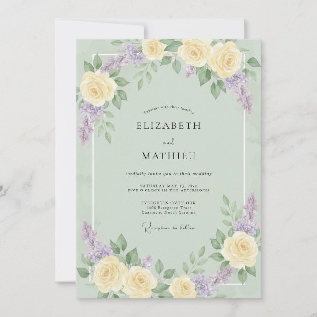 Invitation Mariage printanier verdoyant vert sauge (Devant)