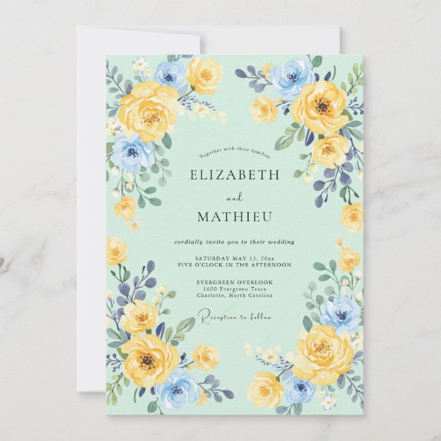 Invitation Mariage printanier vert écume de mer (Devant)