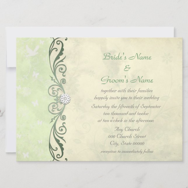 Invitation Mariage printanier vert et jaune de la chaux (Devant)