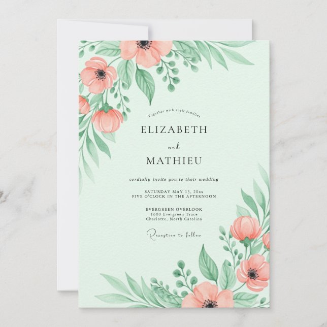 Invitation Mariage printanier vert menthe aéré (Devant)
