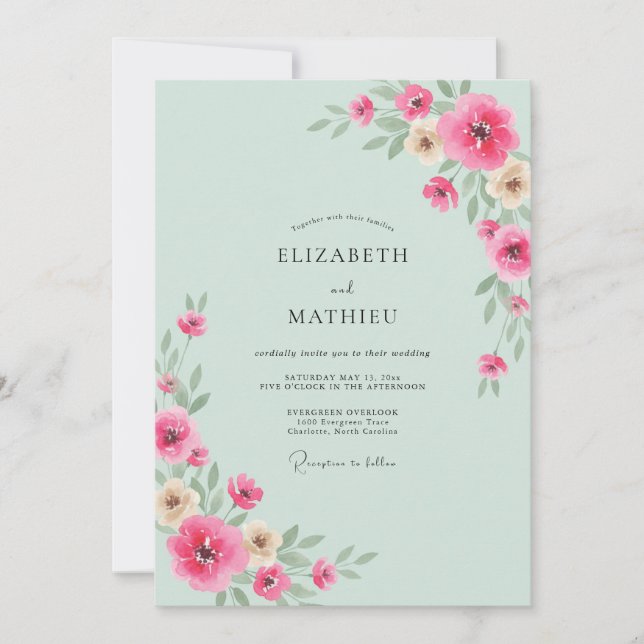 Invitation Mariage printanier vert menthe plein de vie (Devant)