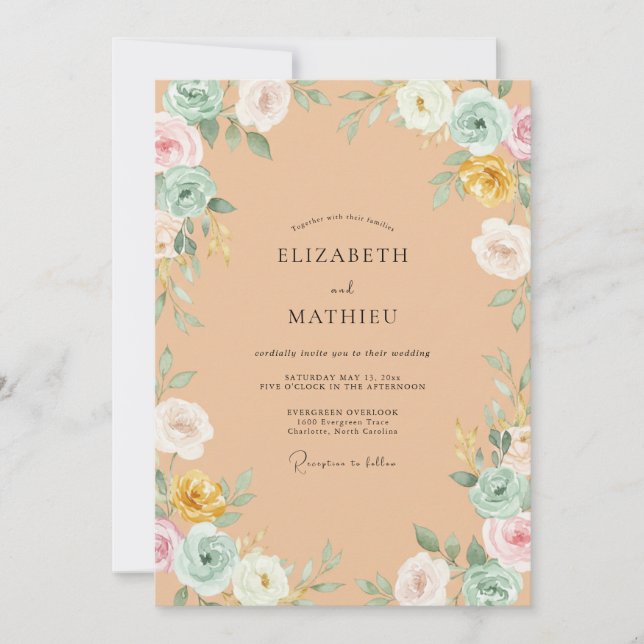 Invitation Mariage printanier vibrant Abricot (Devant)