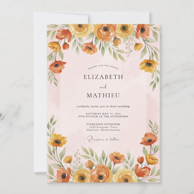 Invitation Mariage Printanier Vibrant de Souci (Devant)