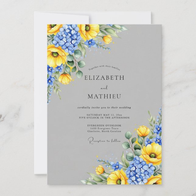 Invitation Mariage printanier vibrant gris ardoise (Devant)