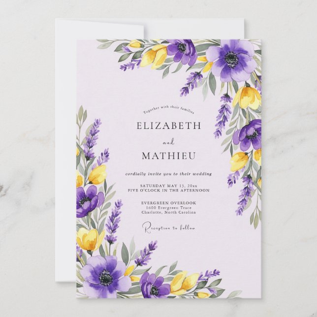 Invitation Mariage Printanier Violet Éclatant (Devant)