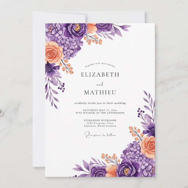 Invitation Mariage printanier violet luxuriant (Devant)