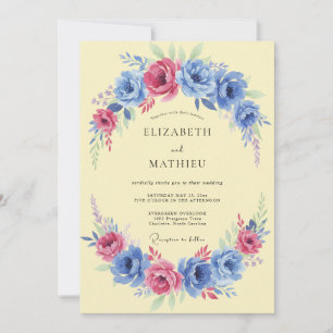 Invitation Mariage printanier vivace bleu barbeau