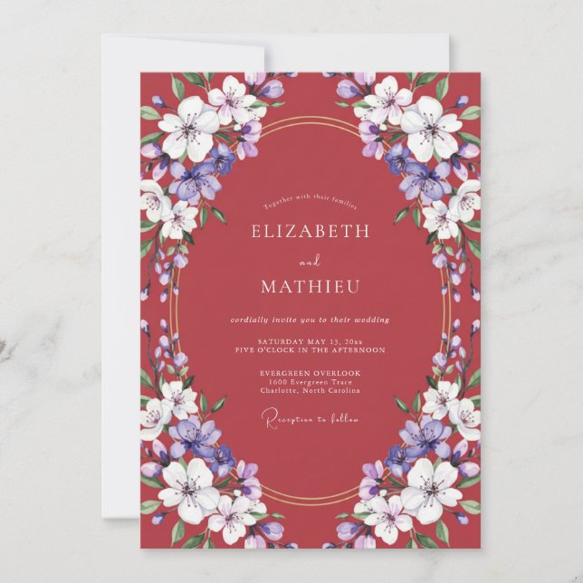 Invitation Mariage Printemps Exquis Écarlate (Devant)