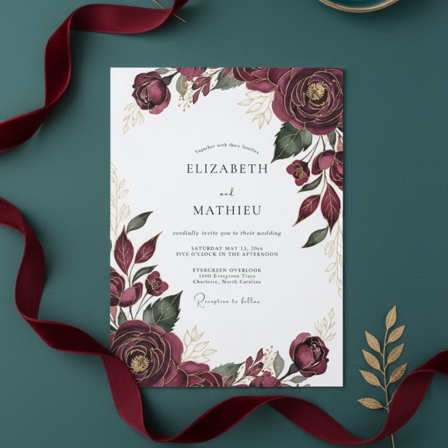 Invitation Mariage Profond Automne Bourgogne (Créateur téléchargé)