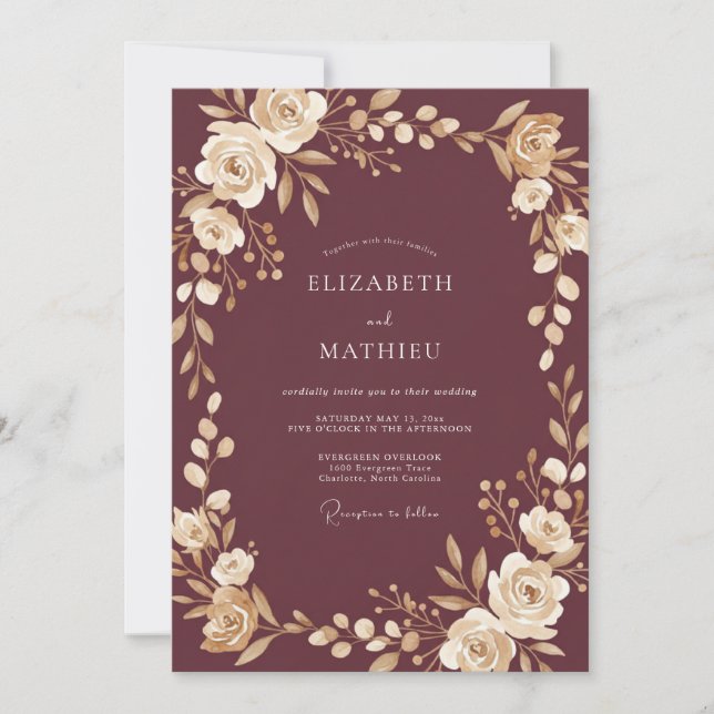 Invitation Mariage profond aux ranunculus et eucalyptus à la  (Devant)