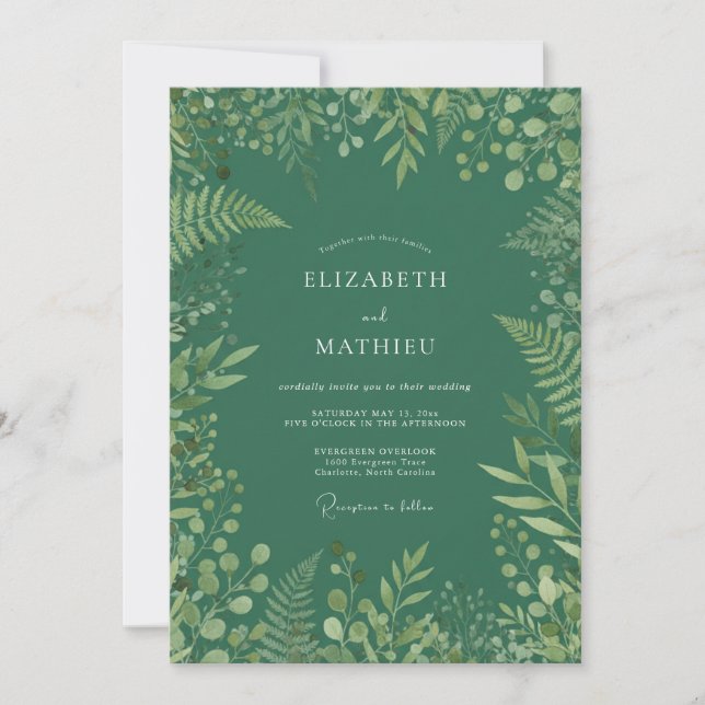 Invitation Mariage Profond Émeraude Verdoyant (Devant)