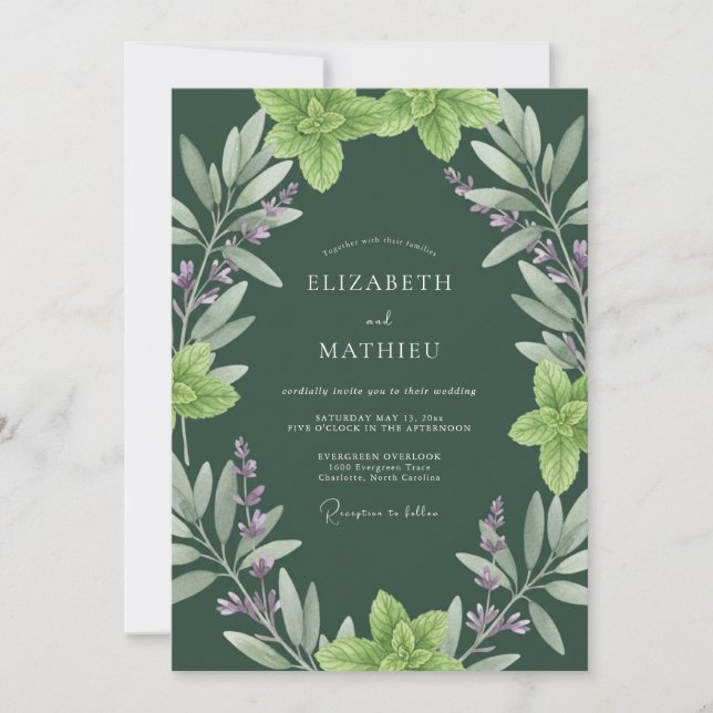 Invitation Mariage Profond Eucalyptus Herbal Olive (Devant)