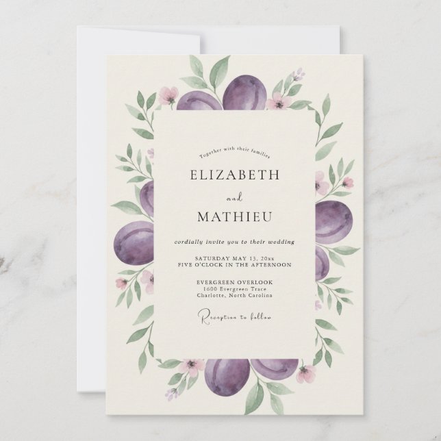 Invitation Mariage profond gris prune Eucalyptus (Devant)