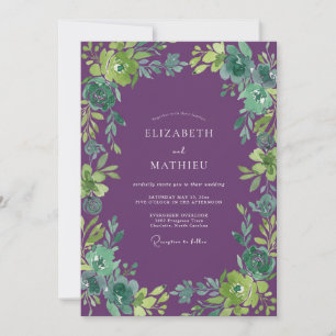 Invitation Mariage Profond Violet Feuilleux