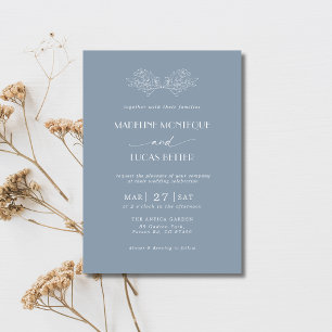 Invitation Mariage propre feuilles de houx arbre bleu poussié