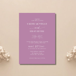 Invitation Mariage Propre Feuilles de Houx Arbre Mauve & Blan