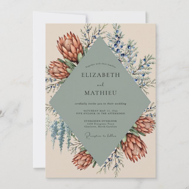 Invitation Mariage Protéa Eucalyptus Ardoise Rouille (Devant)