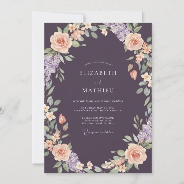 Invitation Mariage Prune Abricot Ranunculus Sauge (Devant)