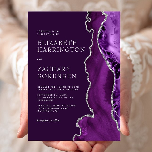 Invitation Mariage prune Agate argenté Violet (Créateur téléchargé)