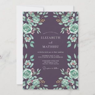 Invitation Mariage Prune Menthe Ranunculus Gris Eucalyptus