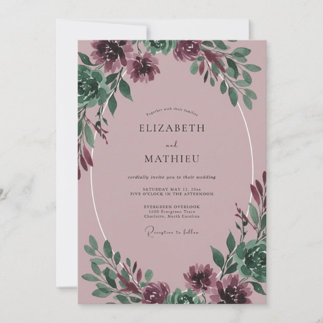 Invitation Mariage Prune Pivoine Mauve (Devant)