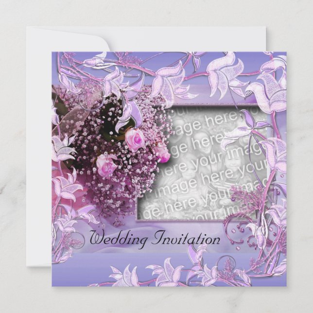 Invitation Mariage Purple Photo Cadre Floral (Devant)