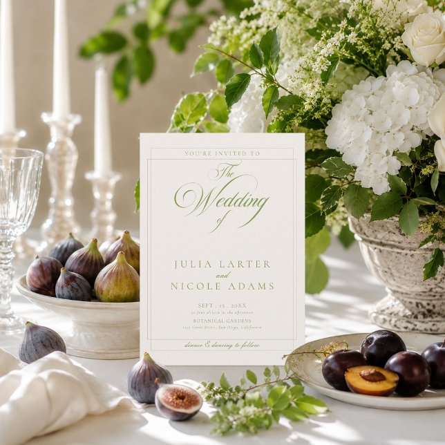 Invitation Mariage QR Calligraphie Ivoire Vert Olive Classiqu (Créateur téléchargé)