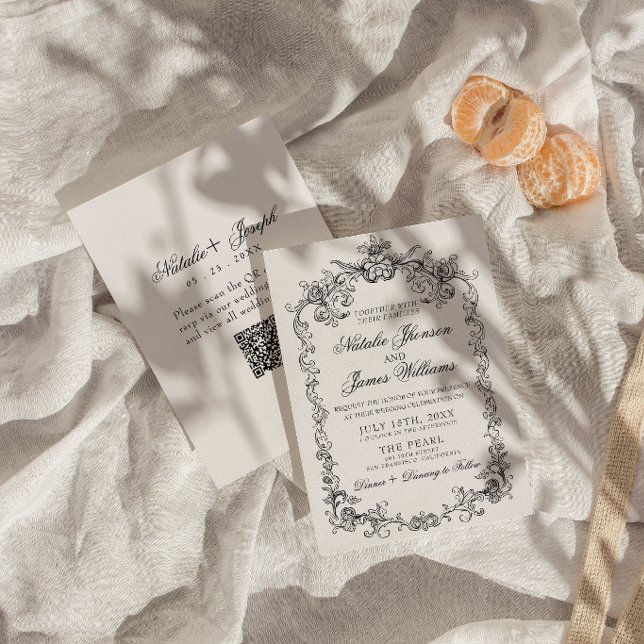 Invitation Mariage QR Code Argent Ancien Noir Et Blanc (Créateur téléchargé)