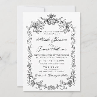 Invitation Mariage QR Code Argent Ancien Noir Et Blanc