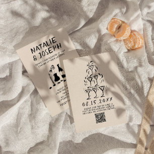 Invitation Mariage QR Code Champagne écrit à la main dessiné 