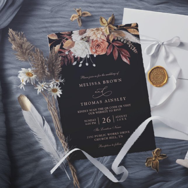 Invitation Mariage QR Code Feuillage d'Automne Floral Terraco (Créateur téléchargé)