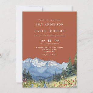 Invitation Mariage QR Code Montagne Aquarelle Terracotta