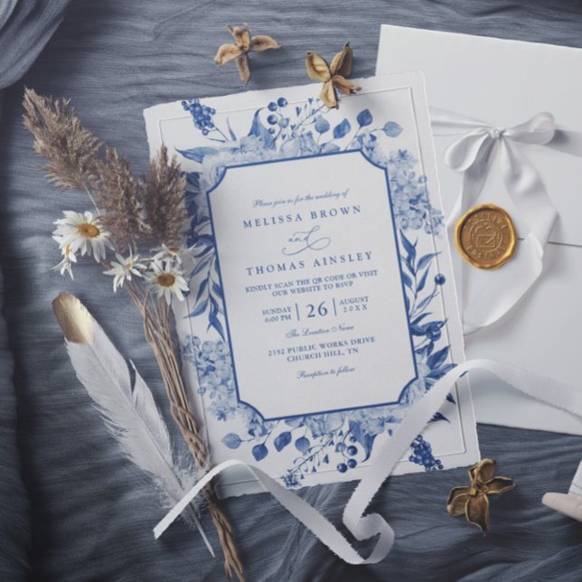 Invitation Mariage QR Code Rose Script Amour Classique Simple (Créateur téléchargé)