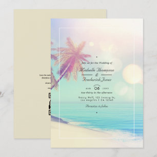 Invitation Mariage QR Code RSVP Bokeh Plage d'Été