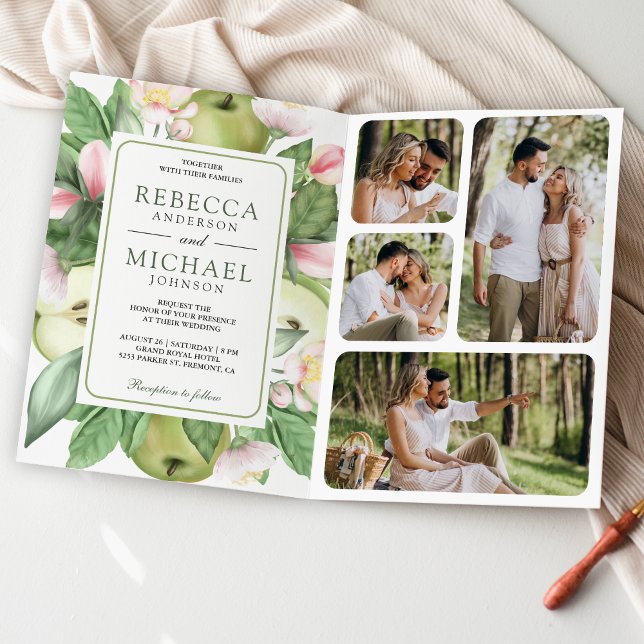 Invitation Mariage QR Code Verger de Pomme Verte Botanique (Créateur téléchargé)