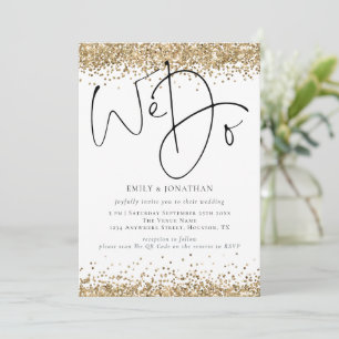 Invitation Mariage QR Nous Faisons Paillettes Or Élégant