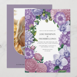 Invitation Mariage Quartz Mauve, Pivoine Poussiéreuse et Lila