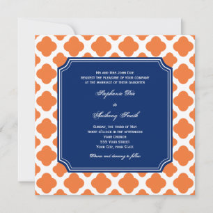 Invitation Mariage Quatrefoil bleu orange et royal