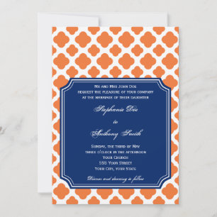 Invitation Mariage Quatrefoil bleu orange et royal