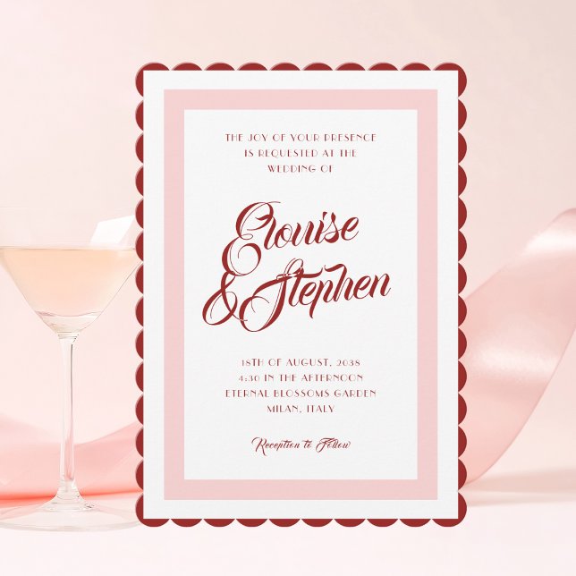 Invitation Mariage Quirky Jouant avec cadre Wavy Rose & Rouge (Créateur téléchargé)
