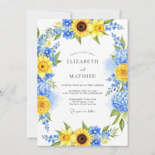 Invitation Mariage radiant d'été bleu jaune