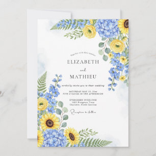 Invitation Mariage radiant d'été bleu jaune aux fleurs de maï