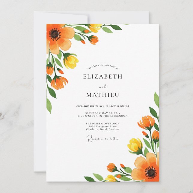 Invitation Mariage radiant d'été de souci (Devant)