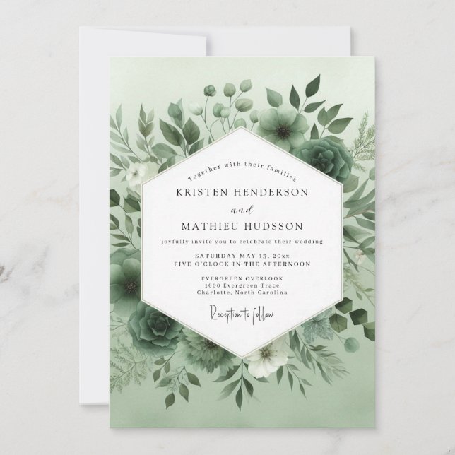 Invitation Mariage Radieux de la Forêt Verte Sage (Devant)