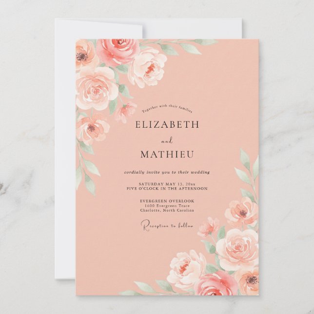 Invitation Mariage Radieux de Printemps aux Pêches (Devant)