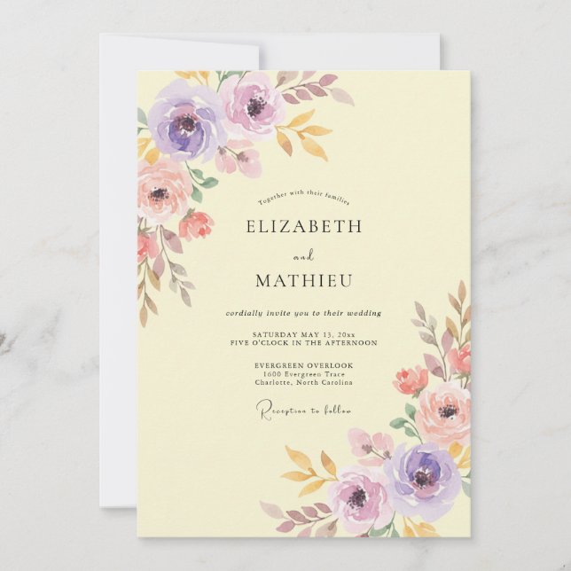 Invitation Mariage Radieux de Printemps Jaune Pâle (Devant)