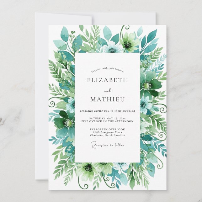 Invitation Mariage Radieux de Teinte Verte et Nature (Devant)