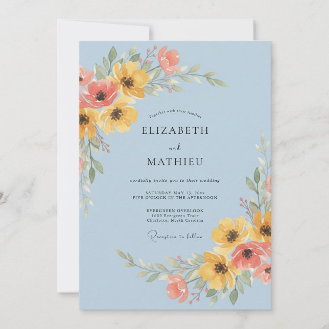 Invitation Mariage Radieux Prairie Bleu Poudre (Devant)