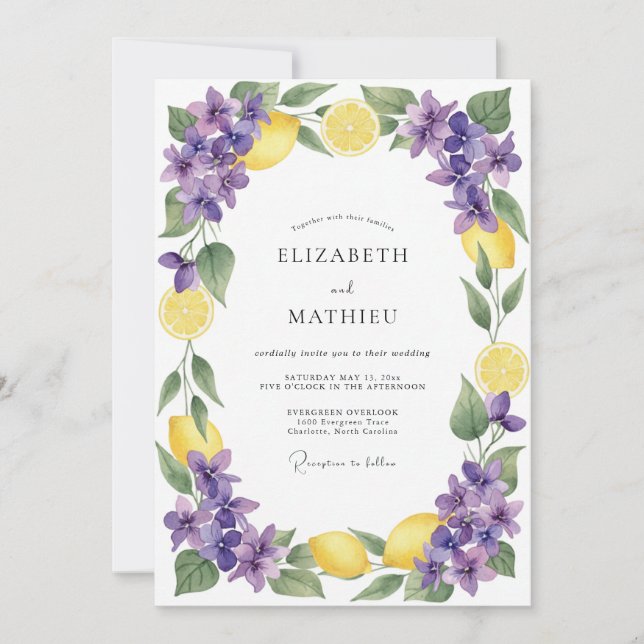 Invitation Mariage Radieux Violet Citron Jaune (Devant)