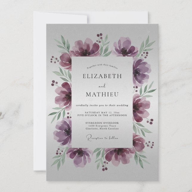 Invitation Mariage raffiné de prune et de nature (Devant)